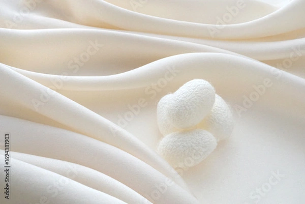 Fototapeta 流れのあるシルクサテンと繭玉