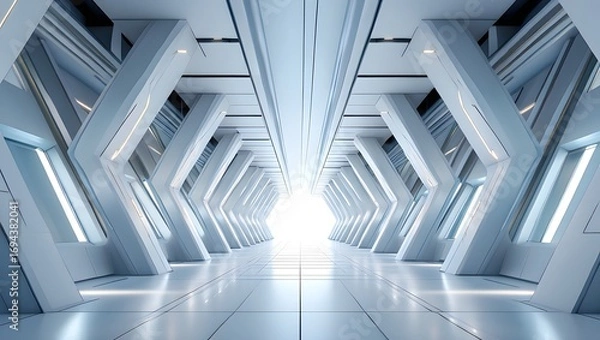 Fototapeta Futuristic Hallway with Dramatic Lighting - Abstract Architectural Design
