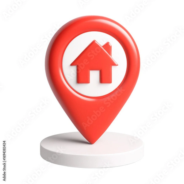 Fototapeta 3d red location pin icon with house symbol for real estate and navigation services white background