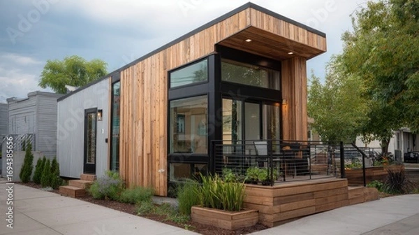 Fototapeta Stunning photo of accessory Dwelling Unit (ADU) A modern tiny house concept showcasing the versatility and efficiency of accessory dwelling units, perfect for urban living.