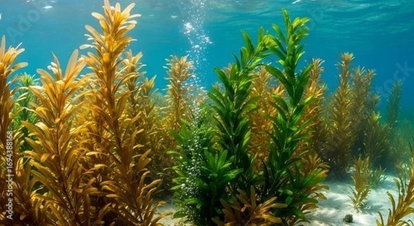 Fototapeta Underwater Seagrass Meadow Bubbles.