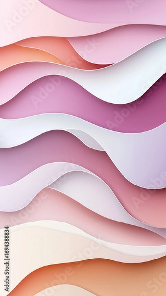 Fototapeta Abstract layered paper background in soft pastel colors and curves  