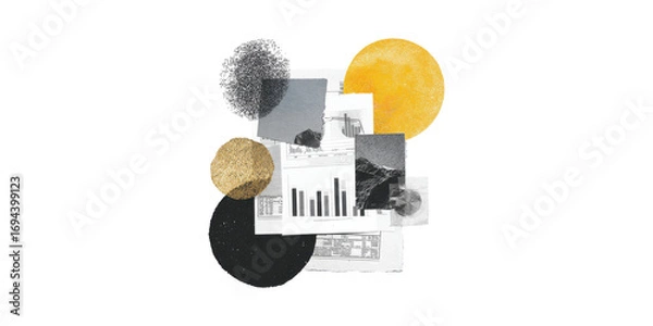 Fototapeta Abstract Financial Data Collage With Geometric Elements. Creative Representation Of Business Analytics Isolated On Transparent Background