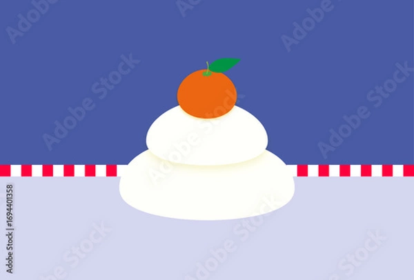 Fototapeta モダンでカラフルな背景に映える鏡餅のベクターイラスト｜鏡餅,橙,正月,新年,餅,みかん	