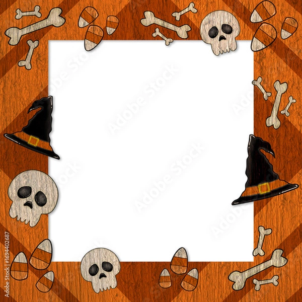Fototapeta Halloween Skull Bones Candy Frame background 