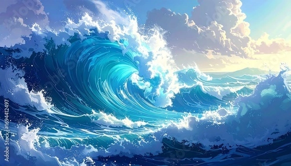 Obraz Dramatic ocean waves at sunrise (3)