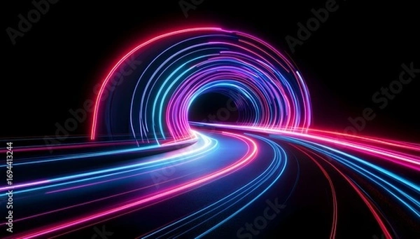 Fototapeta A dynamic and vibrant background featuring neon lights in pink, blue, and purple hues,