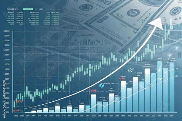 Fototapeta Market chart of business increase stock graph growth strategies