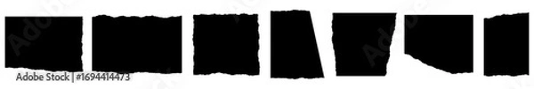 Fototapeta Torn paper pieces. Set of Black Torn Paper Edge Shapes. Ripped Texture Collection, Isolated Vector Design