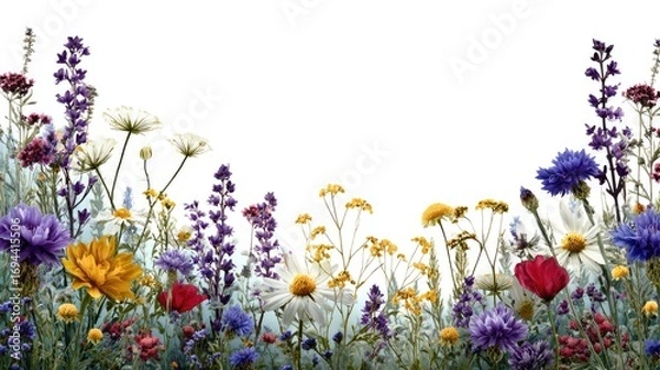 Obraz Colorful wildflower border on white
