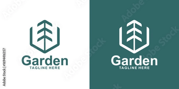 Fototapeta logo design hexagon and tree,arrow,up,garden,growth,design modern and elegant.