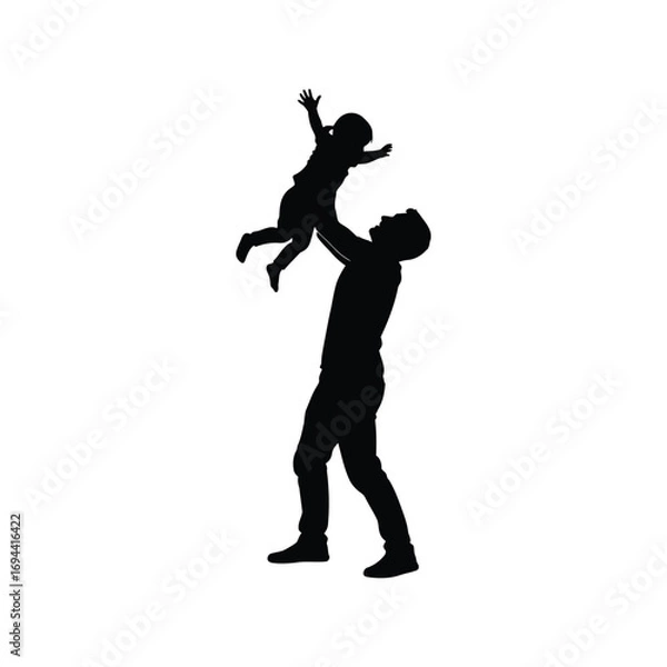 Fototapeta Father throwing child in the air silhouette joyful bonding moment vector