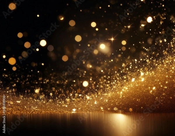 Fototapeta shiny gold sparkles on a dark black background perfect for luxury and celebration concepts