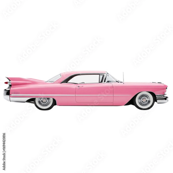 Fototapeta Elegantly restored vintage automobile displaying sleek pink exterior aesthetic with refined