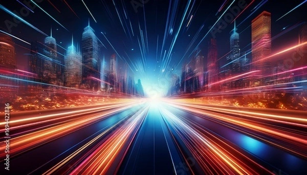 Fototapeta abstract speed technology background with city night scenes