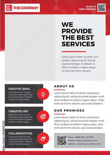 Fototapeta The Company A4 Flyer Template for professional agency in red - style 2