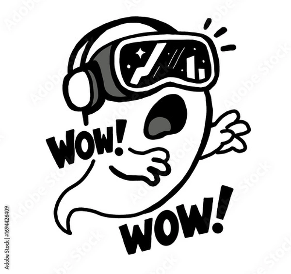 Obraz New age ghost wearing VR glasses, Halloween elements