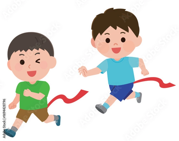 Obraz しっぽ取りゲームで走る子供たち　イラスト