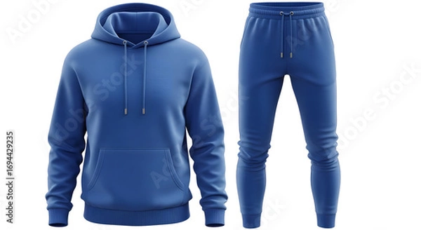 Fototapeta 3D Mockup Collection of Unisex Tracksuits with Long-Sleeve, Short-Sleeve, and Sleeveless Hoodies, Combined with Joggers and Sweatpants, Modern Minimalist Sportswear on Plain White Background, Ultra Re