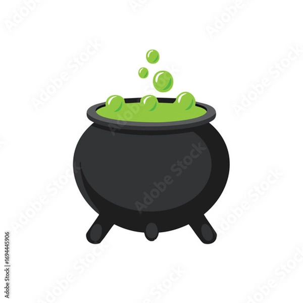 Fototapeta Black cauldron with bubbling green liquid vector