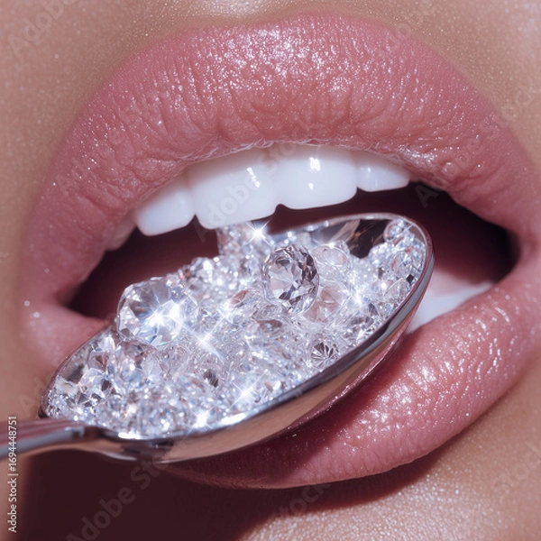 Obraz Mouth Holding Spoon with Diamonds