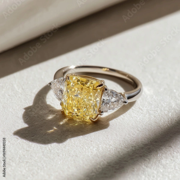 Obraz Ring with Yellow Radiant and White Pear Diamonds