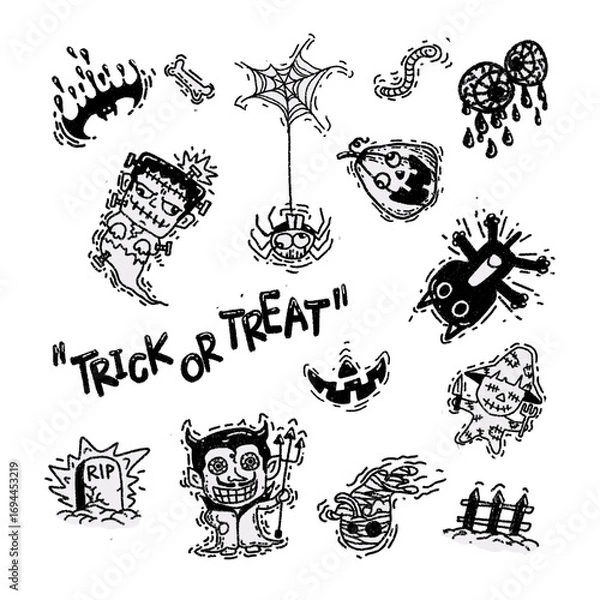 Obraz Happy Halloween day hand draw doodle art set 