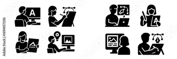 Fototapeta Graphic designer and digital artist icons for creative professions like typography, web design, and logo creation