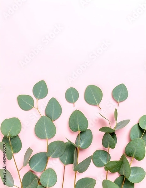 Obraz Eucalyptus leaves on pink background