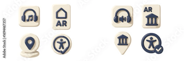Fototapeta 3D icon set for user interface design featuring augmented reality, audio guide, museum location, and accessibility symbols