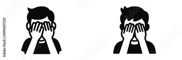 Fototapeta Minimalist black and white icon set of a person covering their eyes with hands representing shame fear or sadness