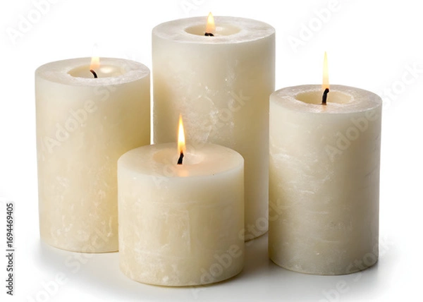 Fototapeta Illuminated wax cylinders create a warm ambiance with flickering flames and soft light glow