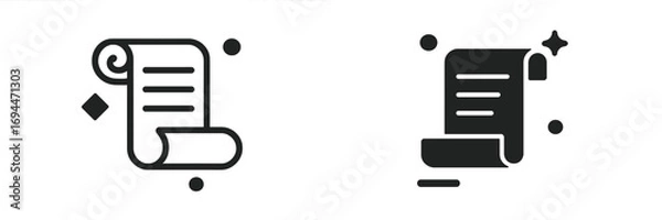 Fototapeta Monochrome icon set of ancient scrolls representing historical documents, laws, or decrees in a minimalist style