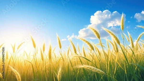 Obraz Serene Golden Field Under Bright Blue Sky