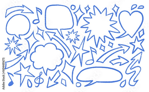 Fototapeta Speech Bubble Set with Hand-Drawn Chalk Outlines on Black Background. Crayon Style Shapes for Comic Dialogues