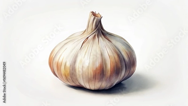 Fototapeta Single bulb of garlic on a white background