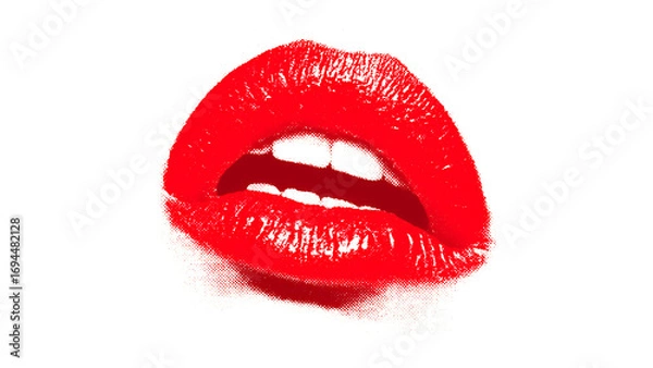 Fototapeta 半開きの赤い唇を強調した、ハーフトーン効果のポップアート