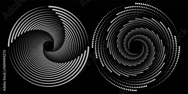 Fototapeta et of black thick halftone dotted speed lines. Speed lines in circle form.