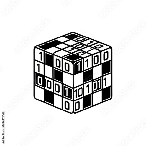 Obraz Binary Cube Puzzle 3D Model Design.
