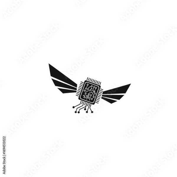 Obraz Flying Microchip Circuit Board with Wings.