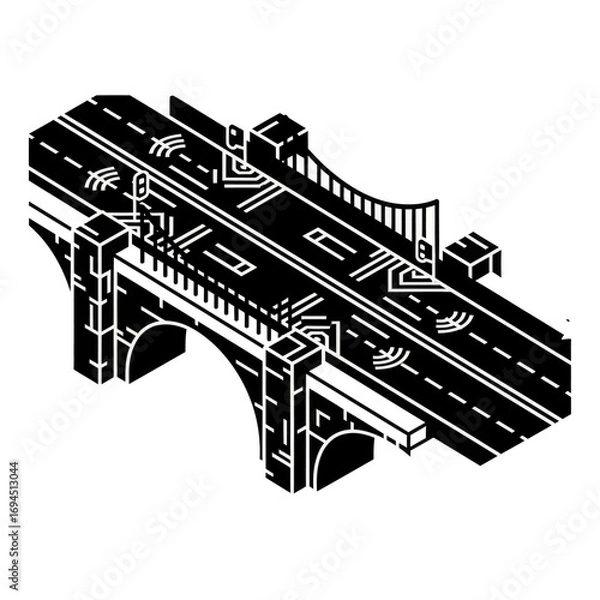 Obraz Isometric illustration of a bridge with road and arch.