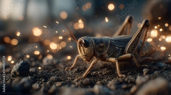 Fototapeta Detailed Close-Up of an Insect on Ground with Sparkling Background