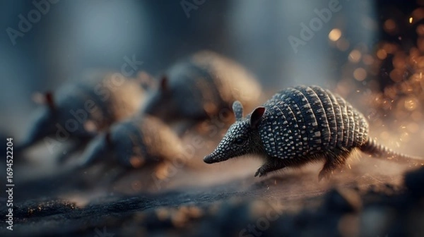 Fototapeta Armadillo Running Through Dusty Landscape with Dramatic Lighting
