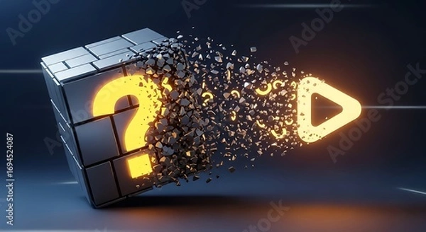 Fototapeta Question Mark Cube Exploding Solution.