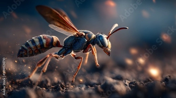 Fototapeta Close-up View of a Colorful Insect Crawling on the Ground