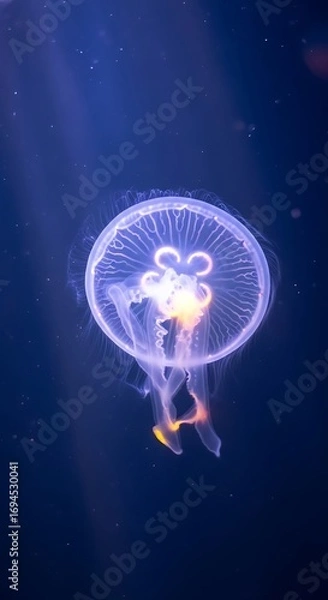 Fototapeta Mesmerizing jellyfish dances in ocean current with ethereal light