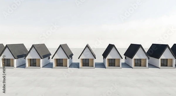 Fototapeta Minimalist row houses illustrating uniformity and conceptual housing themes