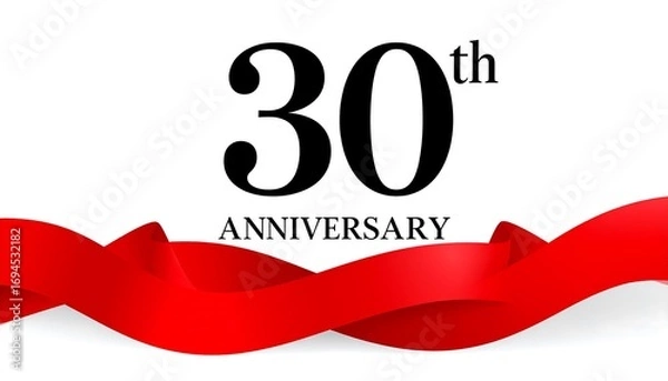 Fototapeta Elegant 30th Anniversary Celebration Design with Flowing Red Ribbon Accent