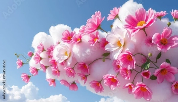 Obraz Beautiful pink and white flowers blooming under blue sky