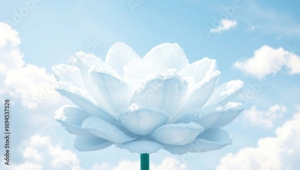 Obraz Beautiful White Lotus Flower Blooming Against Clear Sky